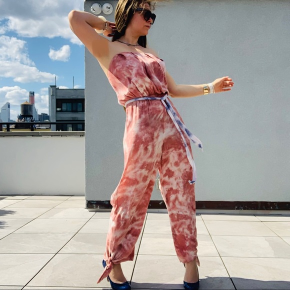 Free People Marble Abstract Cloud Camo Tie Dye Strapless Jumpsuit - Picture 11 of 16